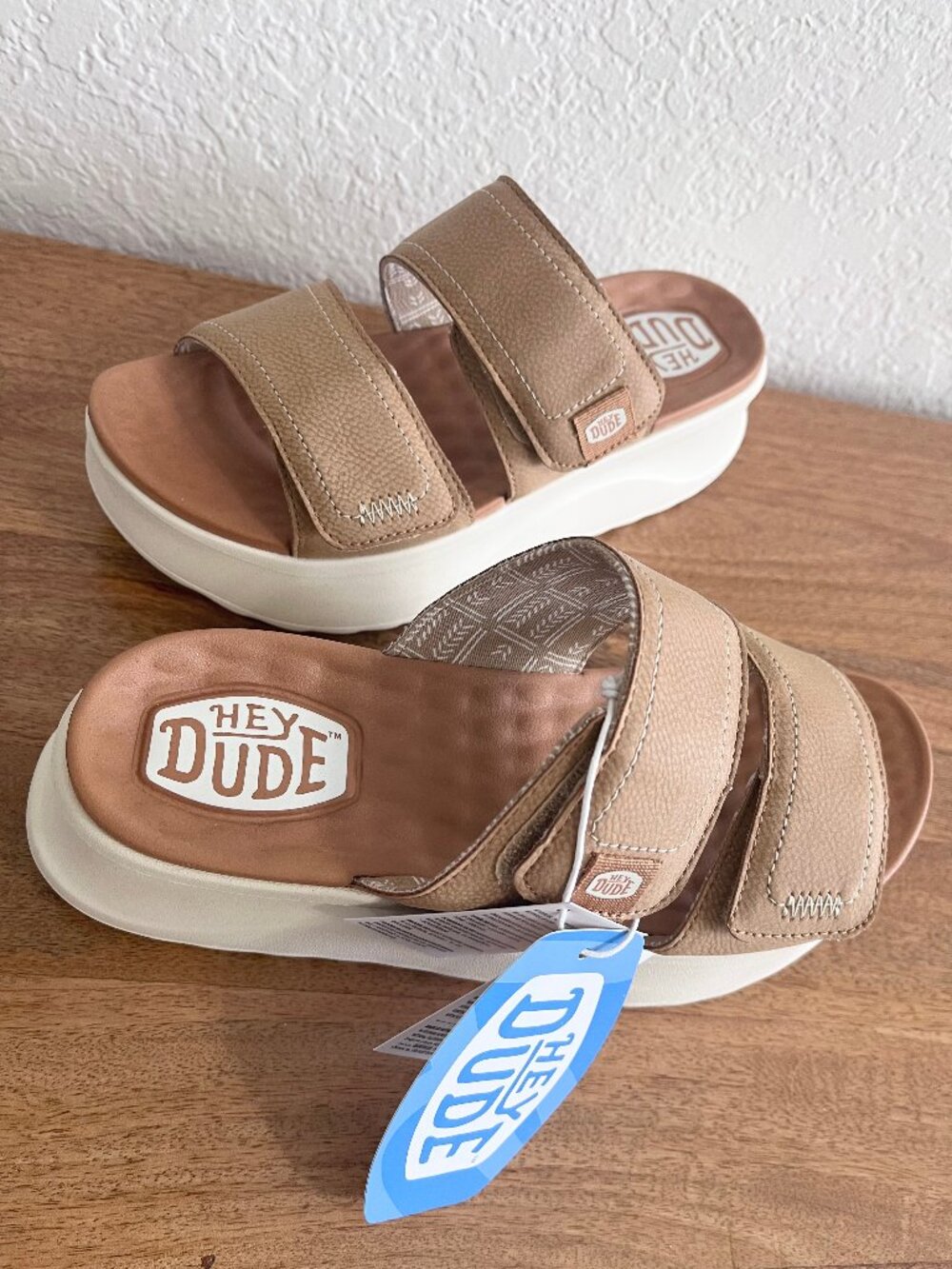 NEW! Hey Dude Del Ray Classic Slides Platform Sandals Tan 6 - Picture 6 of 13